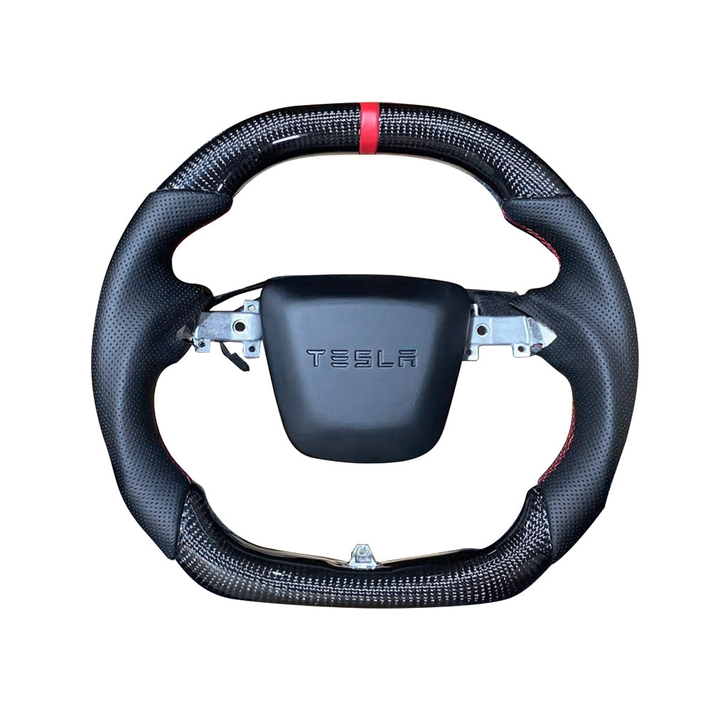 Véritable volant de fibre de carbone chauffé rond sport adapté aux besoins du client pour le modèle 3/Y