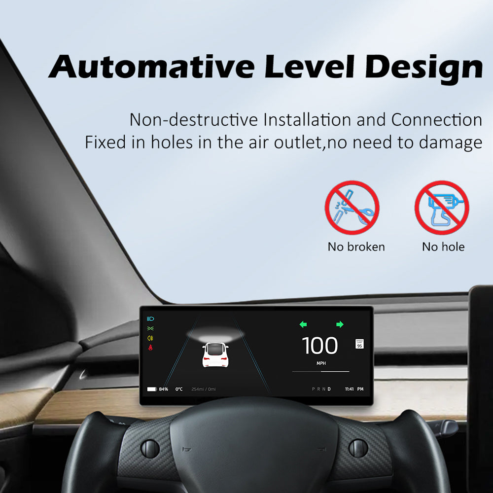 Nytt 9" Carplay Front kamera Smart LCD Dashbrett Vis Tesla Modell 3 & Y