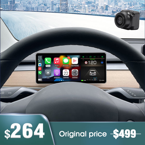 New 9" Carplay Front Camera Smart LCD Dashboard Heads Up Display Tesla Model 3 & Y