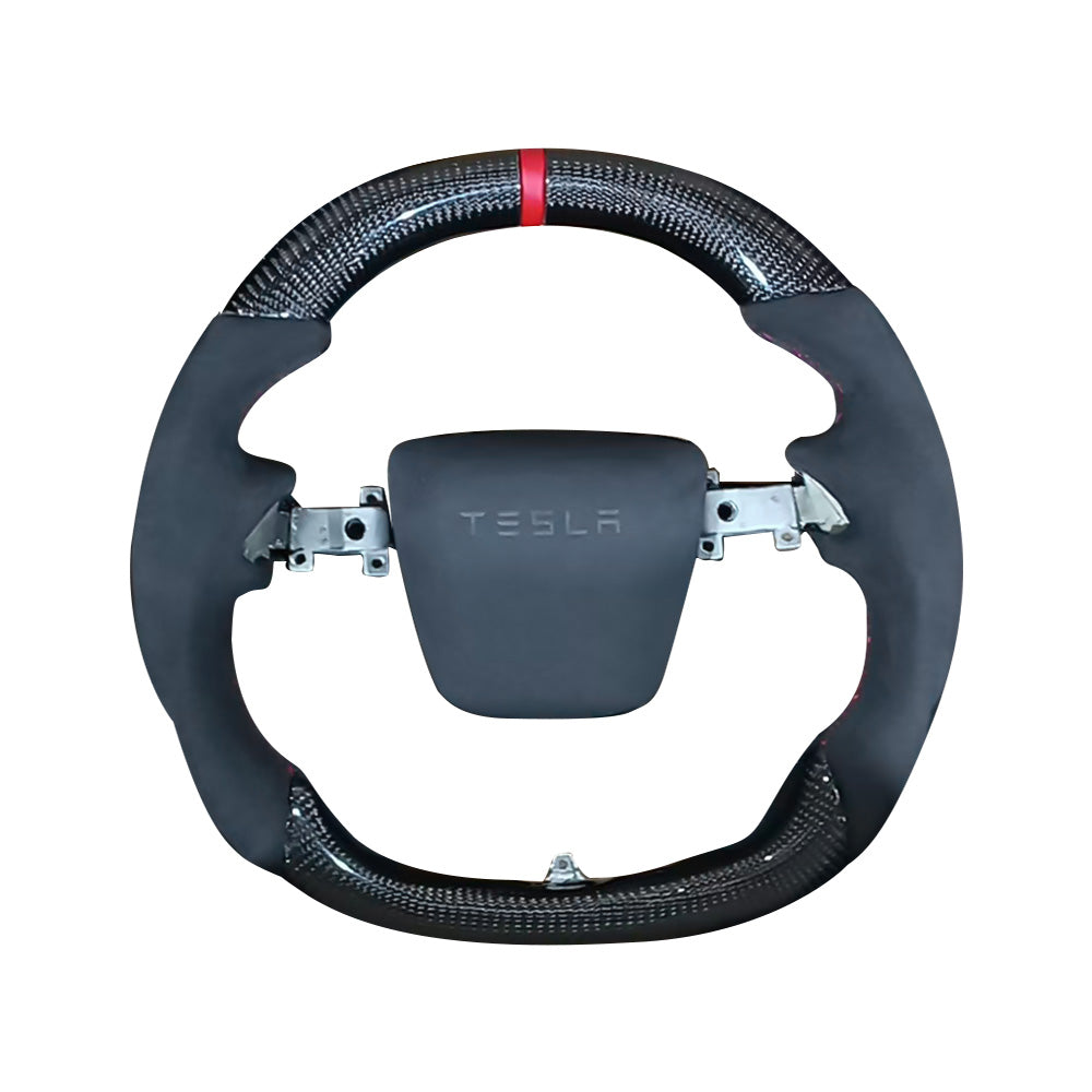 Véritable volant de fibre de carbone chauffé rond sport adapté aux besoins du client pour le modèle 3/Y