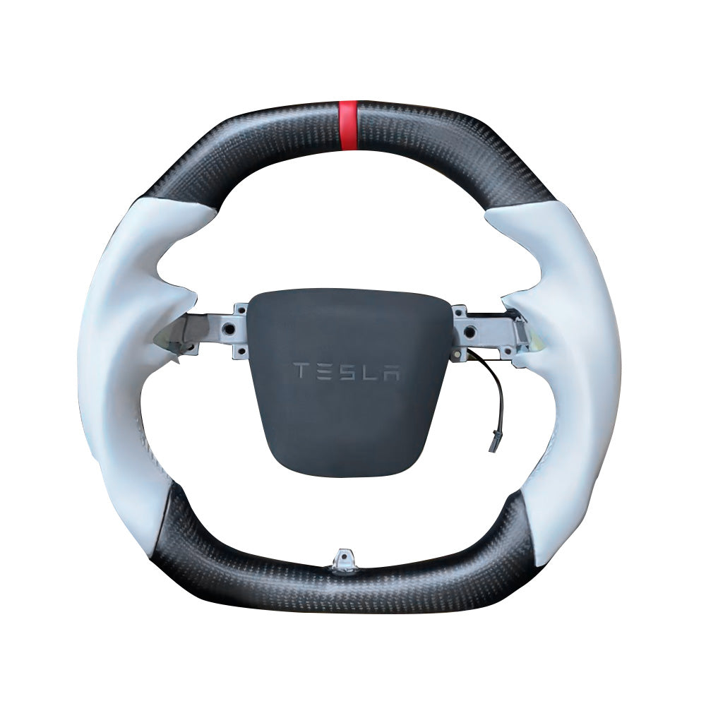 Véritable volant de fibre de carbone chauffé rond sport adapté aux besoins du client pour le modèle 3/Y