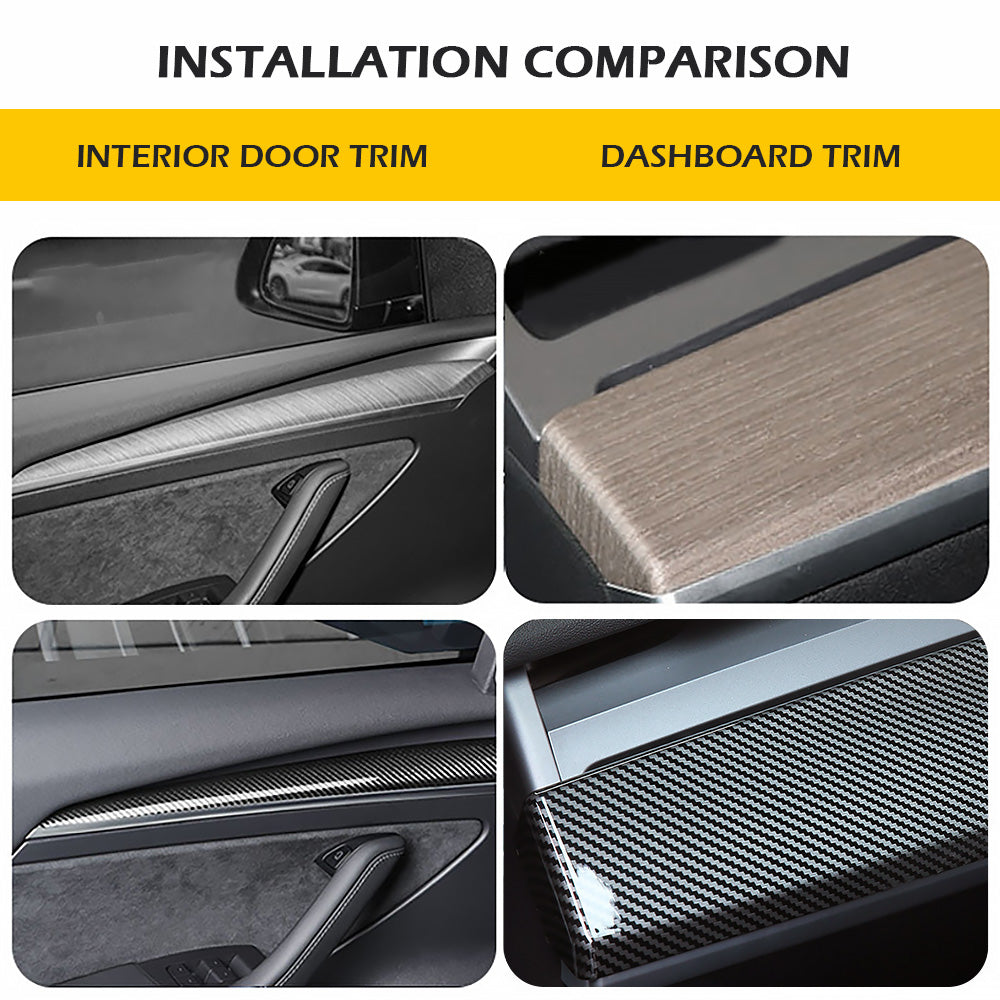 Modell 3 & Y- Dashboard- Dash- Cover an Doer- Trim- Vertension- Ausweider Paneler Reale Carbon FiberName