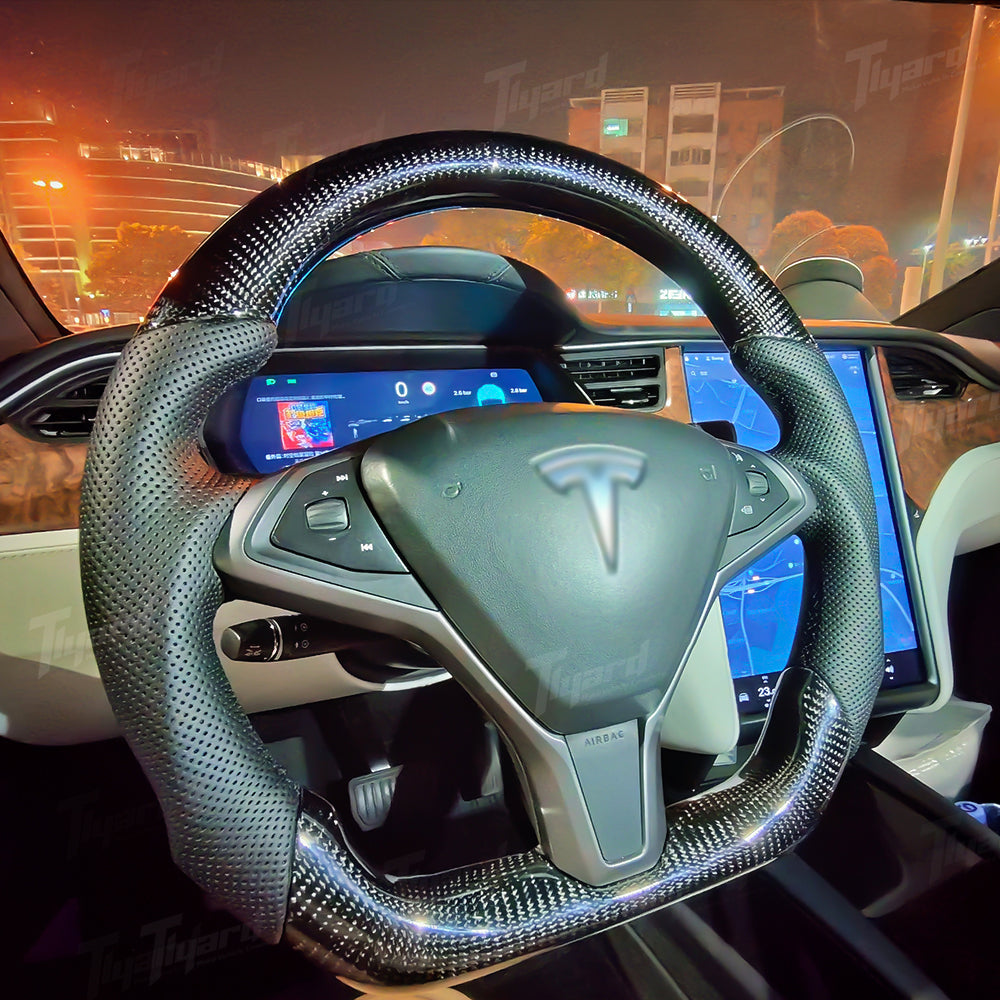 Model S/ X/ Plaid Customized Design Round Real Carbon Fiber Steering Wheel