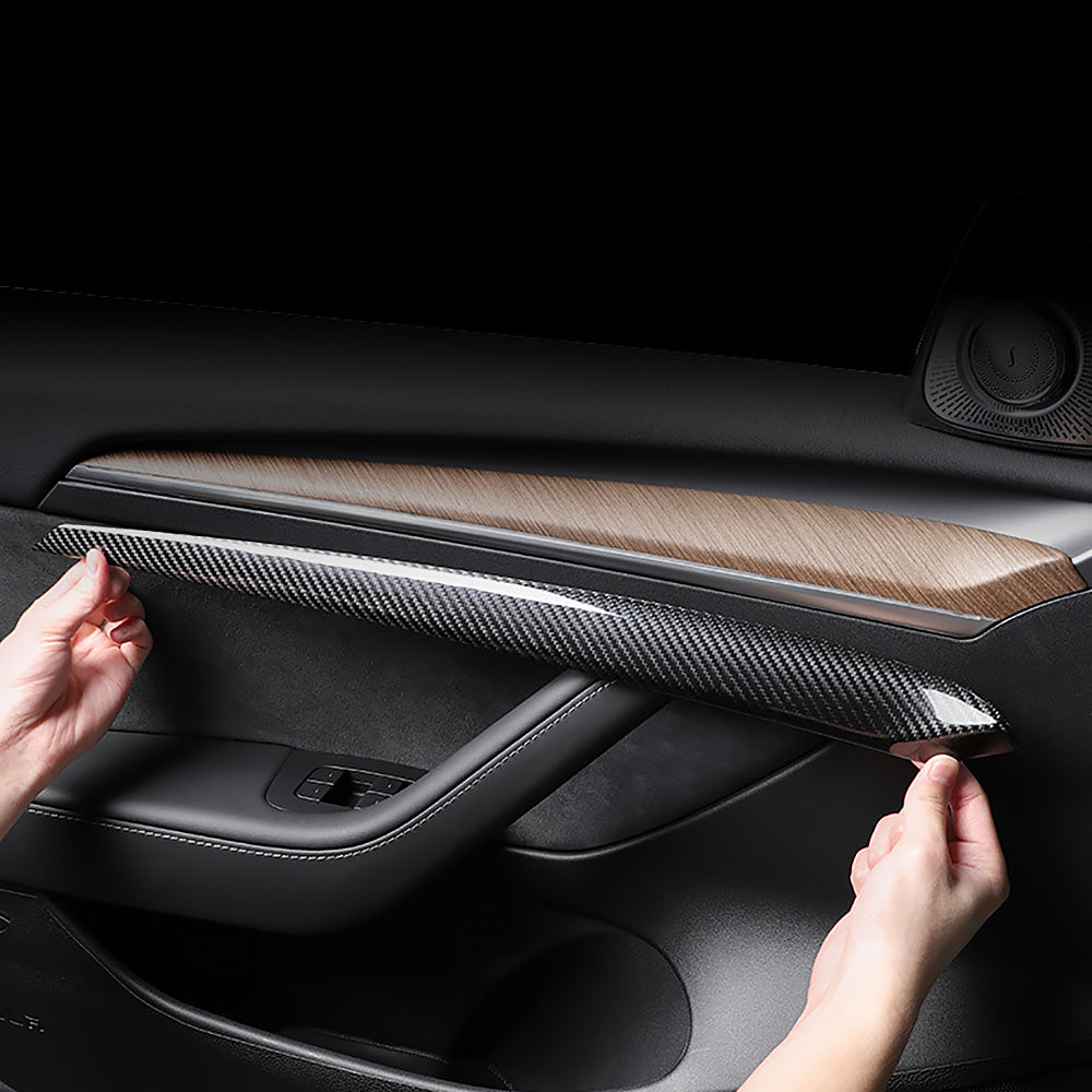 Modell 3 & Y- Dashboard- Dash- Cover an Doer- Trim- Vertension- Ausweider Paneler Reale Carbon FiberName