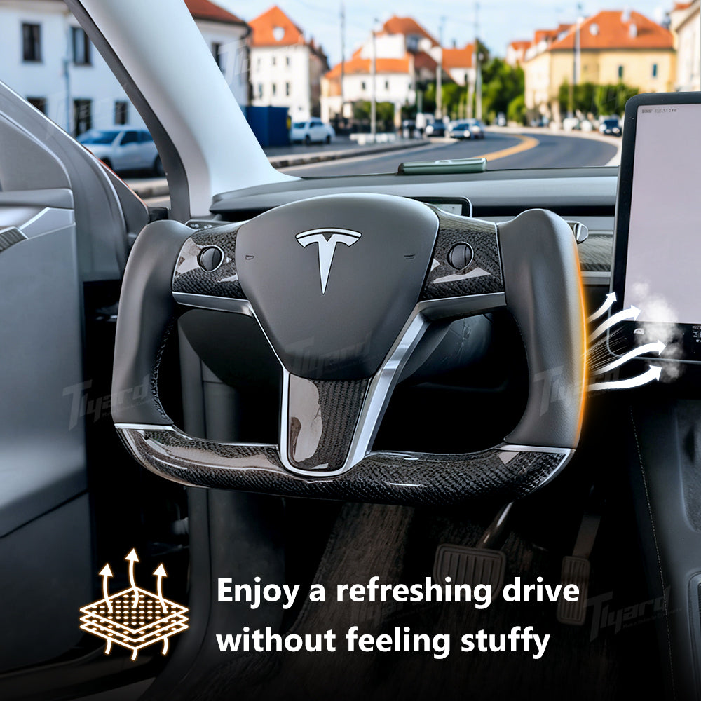 Customized Gold Forged Carbon Fiber Yoke Steering Wheel for Tesla Model 3 & Model Y Steering Wheel Upgrade | Tlyard