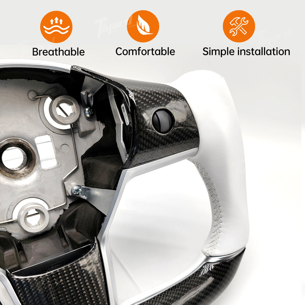 Customized Gold Forged Carbon Fiber Yoke Steering Wheel for Tesla Model 3 & Model Y Steering Wheel Upgrade | Tlyard