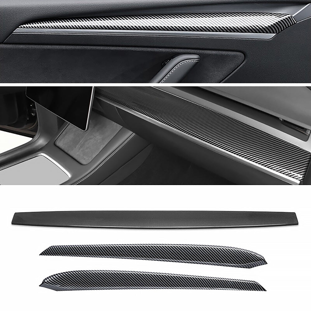 Modell 3 & Y- Dashboard- Dash- Cover an Doer- Trim- Vertension- Ausweider Paneler Reale Carbon FiberName