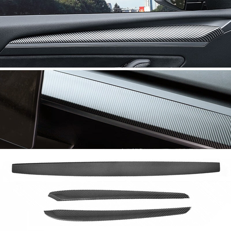 Modell 3 & Y- Dashboard- Dash- Cover an Doer- Trim- Vertension- Ausweider Paneler Reale Carbon FiberName