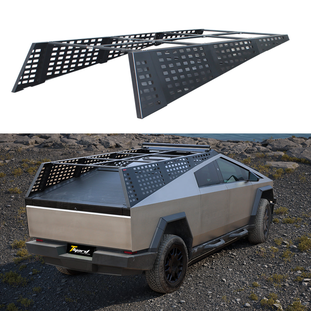 cybertruck roof top tent Tesla Cybertruck Roof Rack Bed Rack Kit with Light Bar Aluminum Roof P