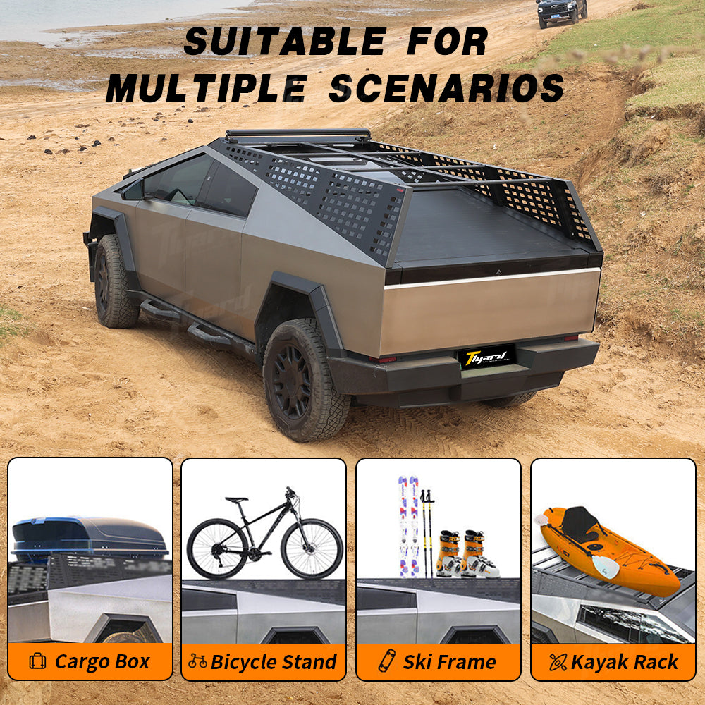 Tesla Cybertruck Roof Rack Bed Rack Kit with Light Bar Aluminum Roof Platform for 2024+ Cybertruck Storage Upgrade | Tlyard