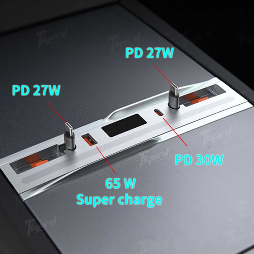 Tesla Model 3 Highland/ Model Y Juniper USB Hub Multifunction Docking Station with Retractable Fast Charging Cable & Dynamic Ambient Light | Tlyard