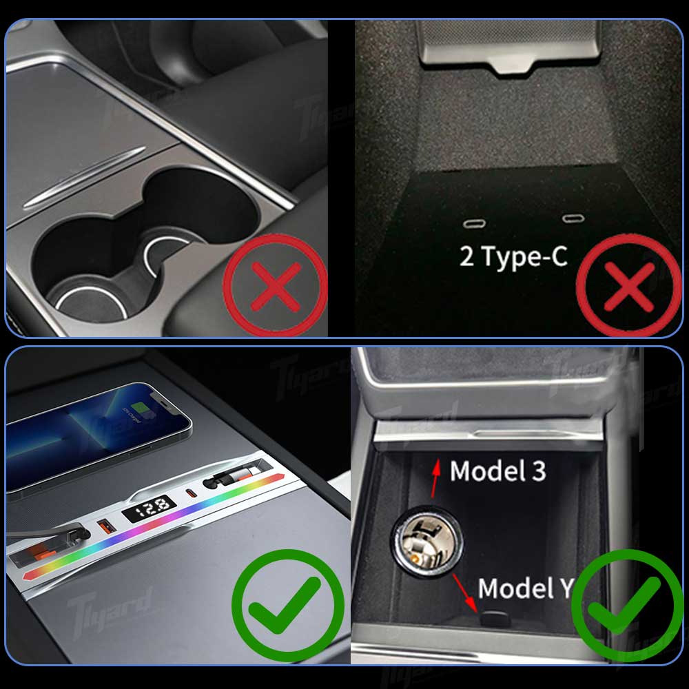 Tesla Model 3 Highland/ Model Y Juniper USB Hub Multifunction Docking Station with Retractable Fast Charging Cable & Dynamic Ambient Light | Tlyard