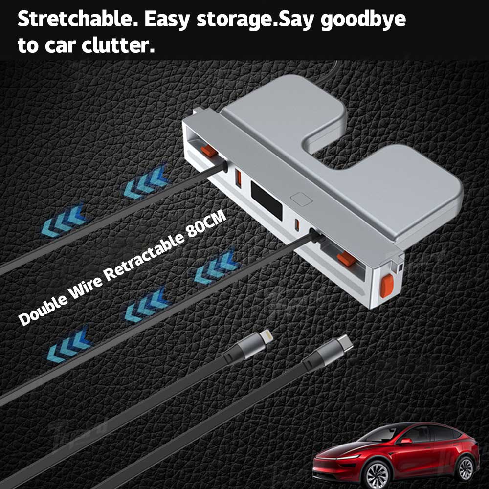 Tesla Model 3 Highland/ Model Y Juniper USB Hub Multifunction Docking Station with Retractable Fast Charging Cable & Dynamic Ambient Light | Tlyard