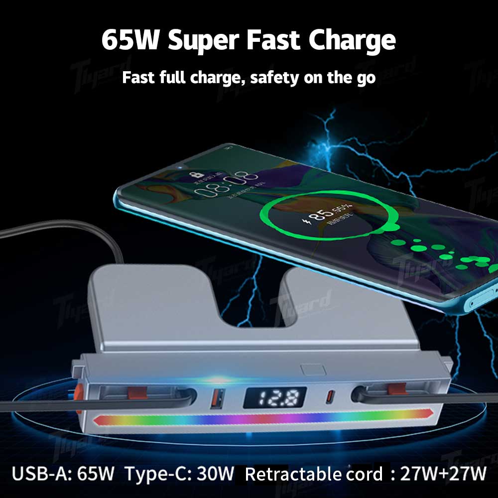 Tesla Model 3 Highland/ Model Y Juniper USB Hub Multifunction Docking Station with Retractable Fast Charging Cable & Dynamic Ambient Light | Tlyard