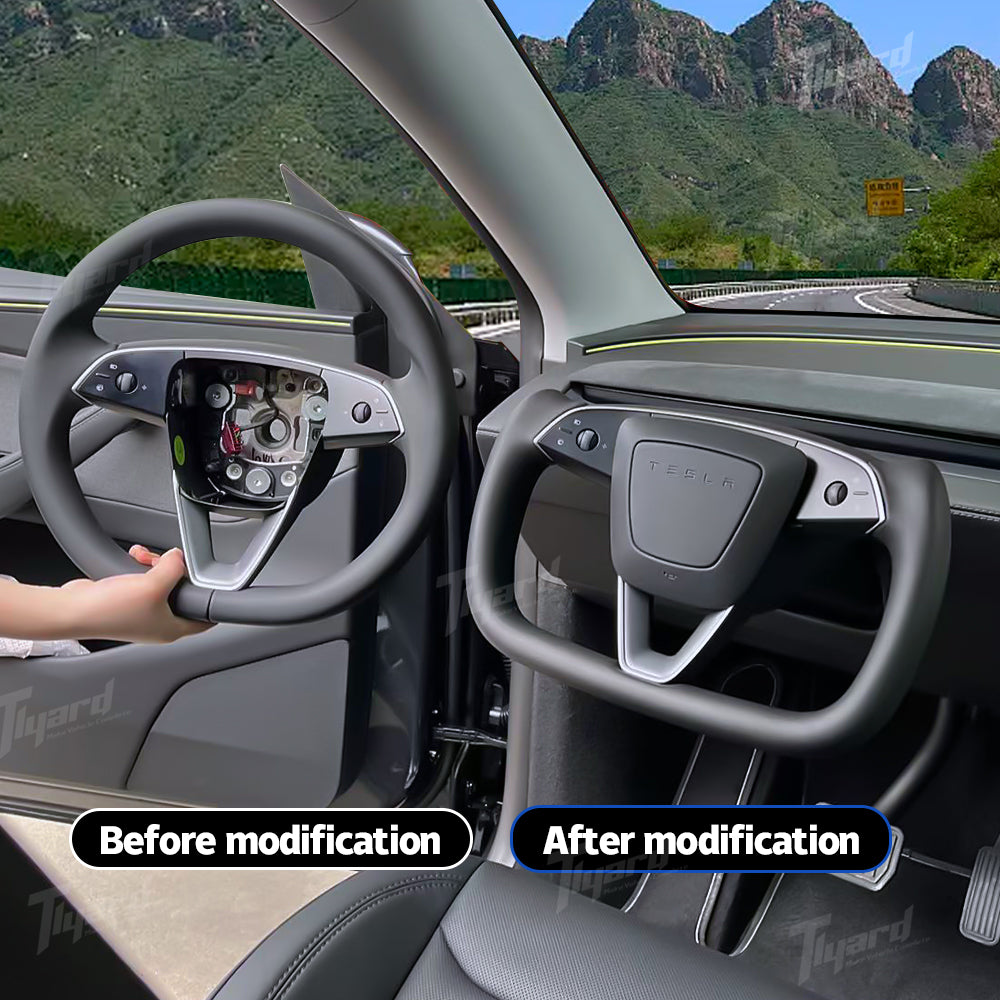 2025+ Tesla Model Y Juniper Yoke Steering Wheel Premium Heated Nappa/Alcatara Steering Wheel Upgrade | Tlyard