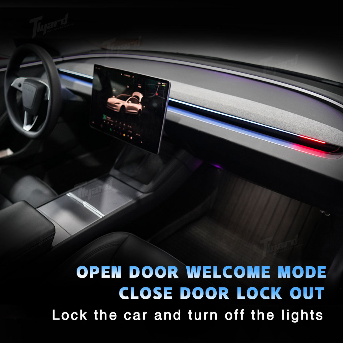 Tesla Model 3/Y/3 Highland/ Y Juniper Smart BSD Ambient Lighting – Dynamic Safety Alerts & Driving Mode Effects | Tlyard