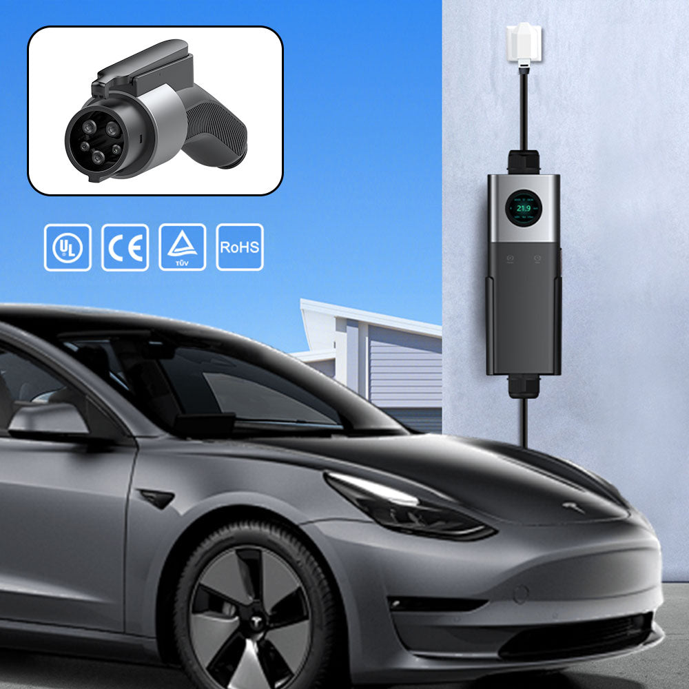 Tlyard Portable EV Charger 3.5KW/7KW/11KW with LCD Display IP65 Waterproof Wall Connector for Tesla