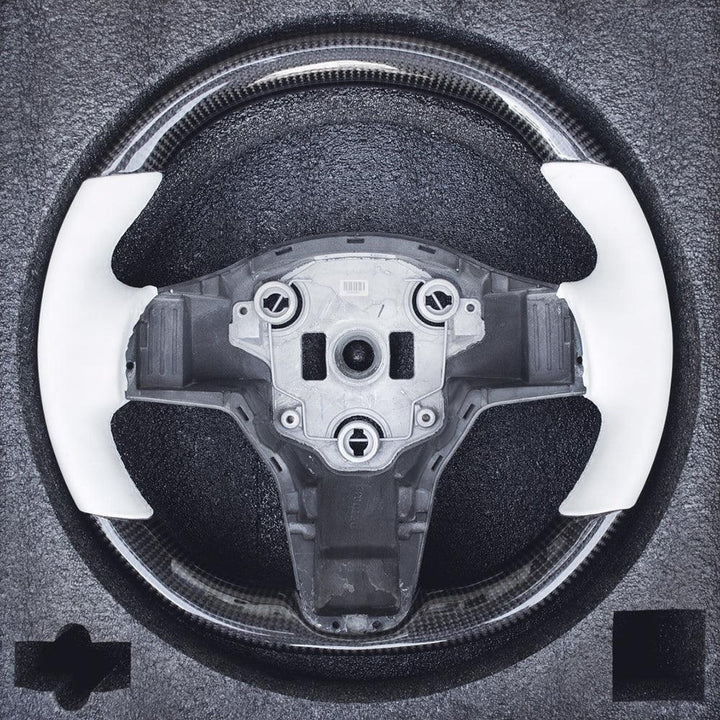 Model 3/ Y Customized Round Nappa Leather Steering Wheel Tesla Modification - Tlyard