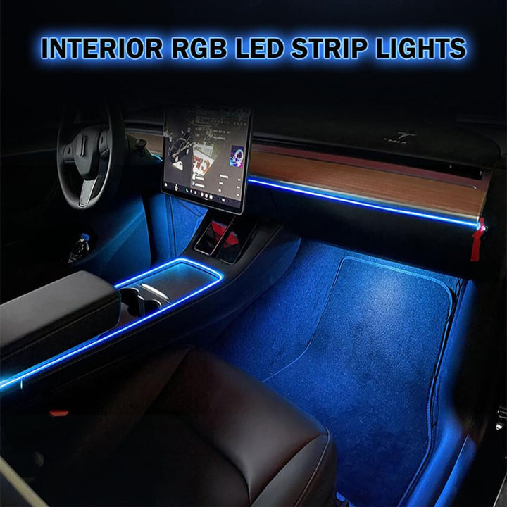 Interior Ambient RGB LED Strip Lights With App Controller For Model 3/ Y - Tlyard