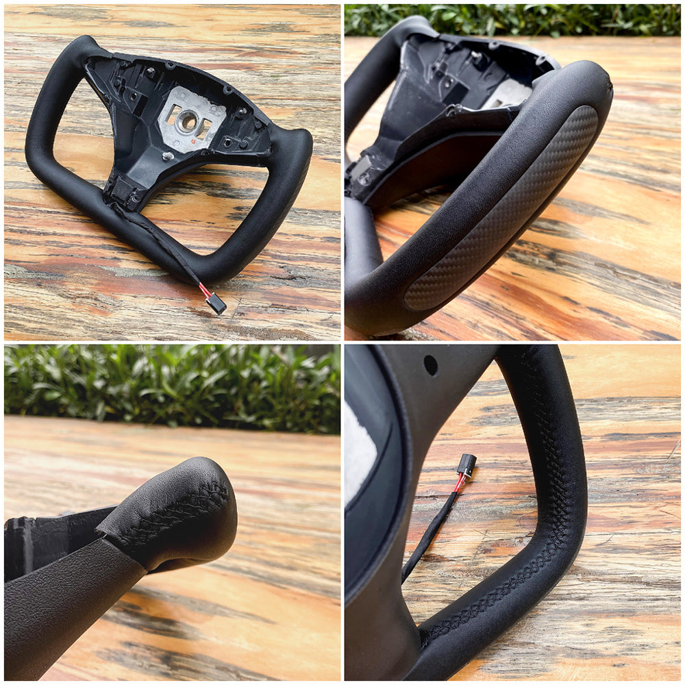 Volante personalizado con calefacción de fibra de carbono estilo yugo del modelo S/ X