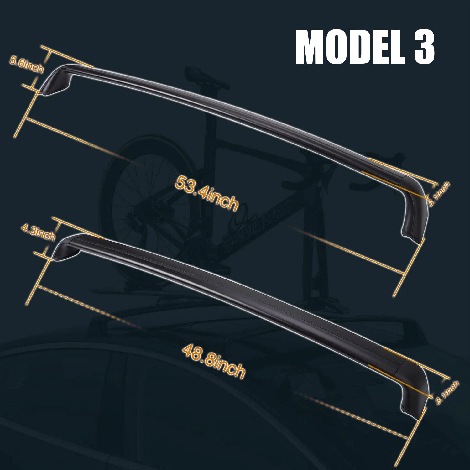 Model 3 & Y 잠금식 루프랙 알루미늄 카고 크로스 바(2개 세트)