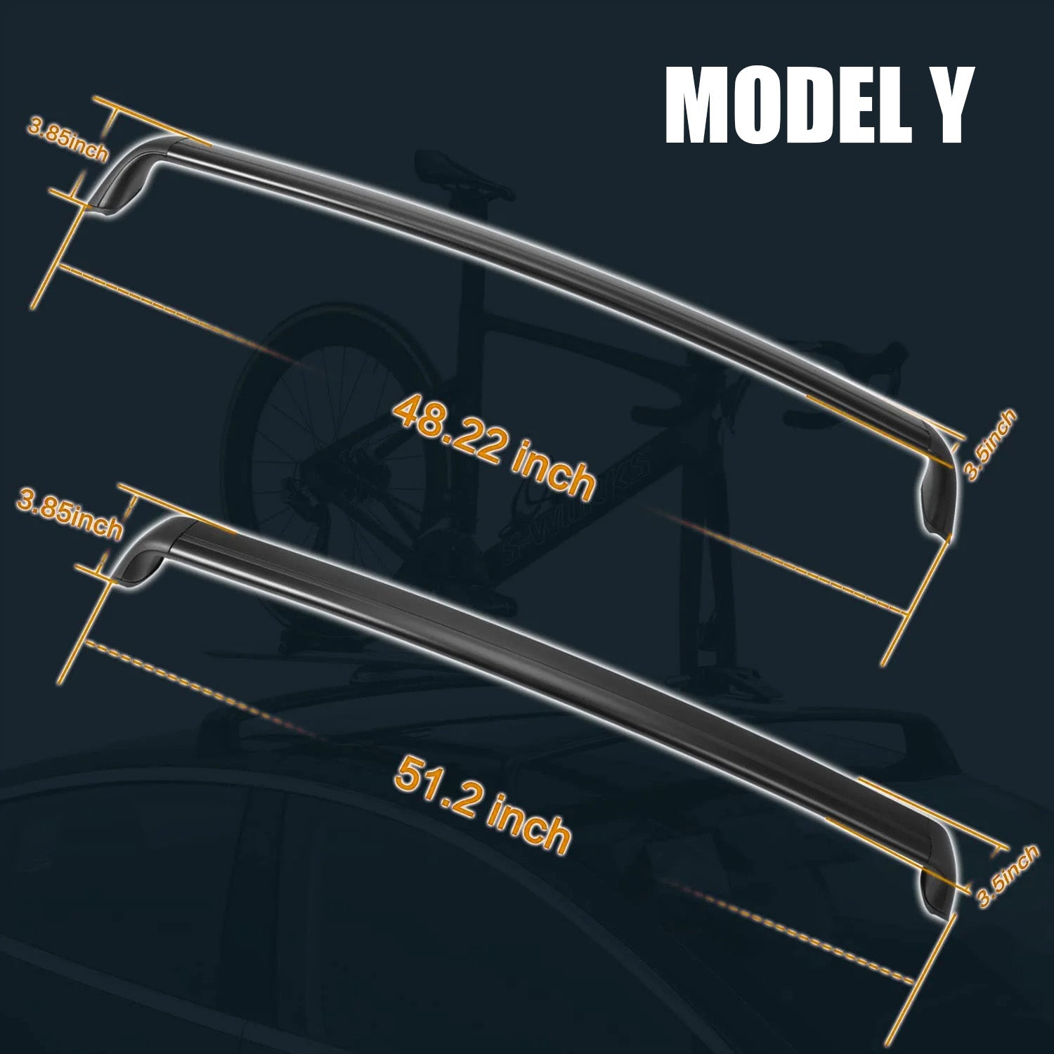 Model 3 & Y 잠금식 루프랙 알루미늄 카고 크로스 바(2개 세트)