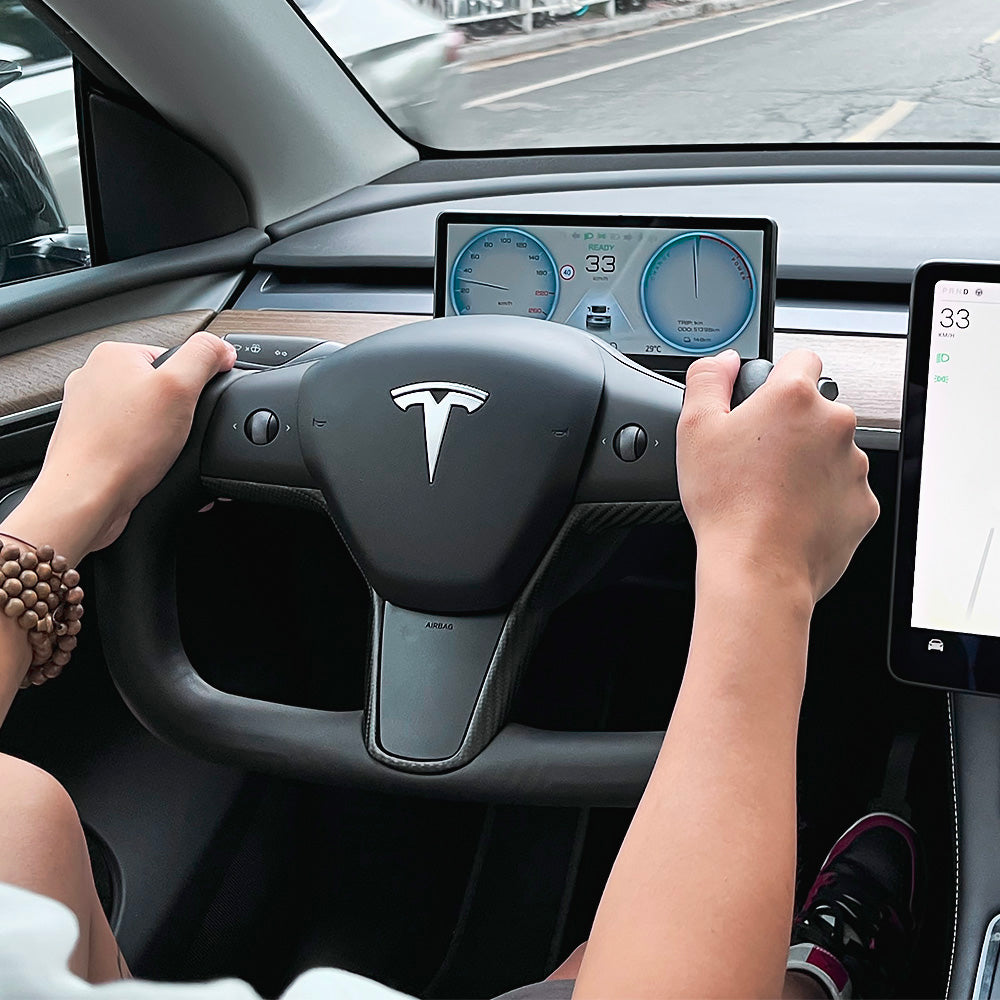 Volante in fibra di carbonio stile giogo personalizzato per il modello Tesla 3/ Y