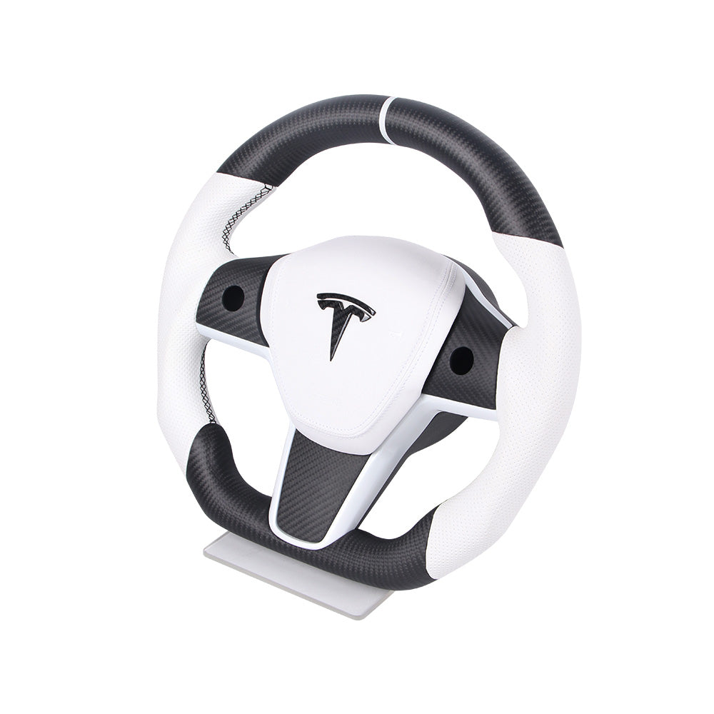 Customized Sport Round Heated Real Carbon Fiber Steering Wheel For Model 3/ Y