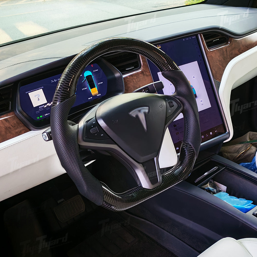 Model S/ X/ Plaid Customized Design Round Real Carbon Fiber Steering Wheel