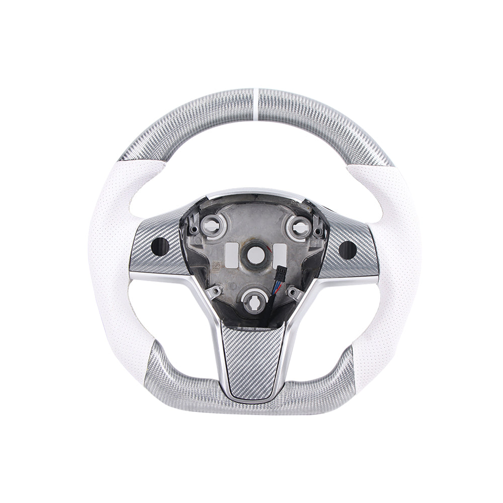 Customized Sport Round Heated Real Carbon Fiber Steering Wheel For Model 3/ Y