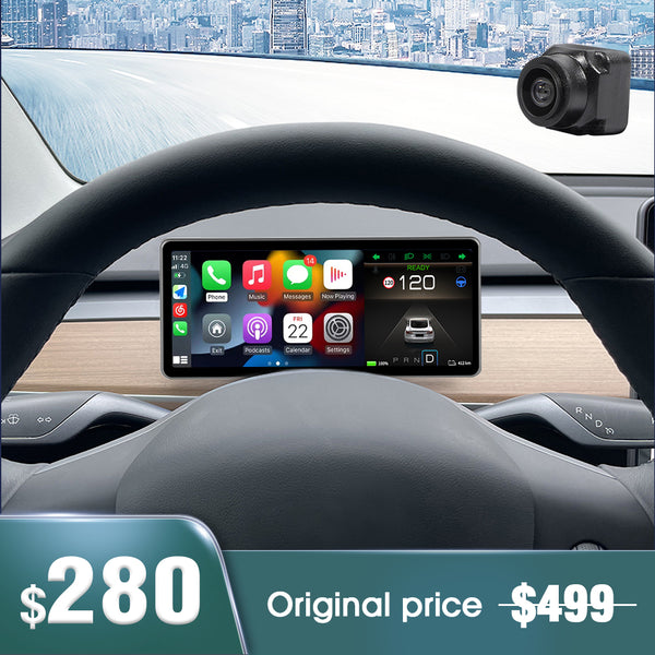 New 9" Carplay Front Camera Smart LCD Dashboard Heads Up Display Tesla Model 3 & Y