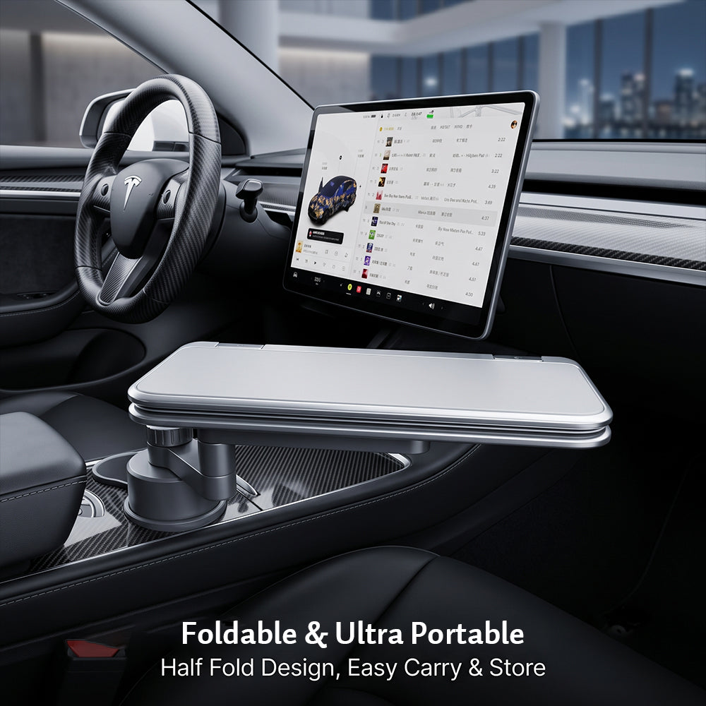 360° Foldable Passenger Side Car Food Tray & Laptop Desk for Tesla Model 3/Y/X/S/Cybertruck
