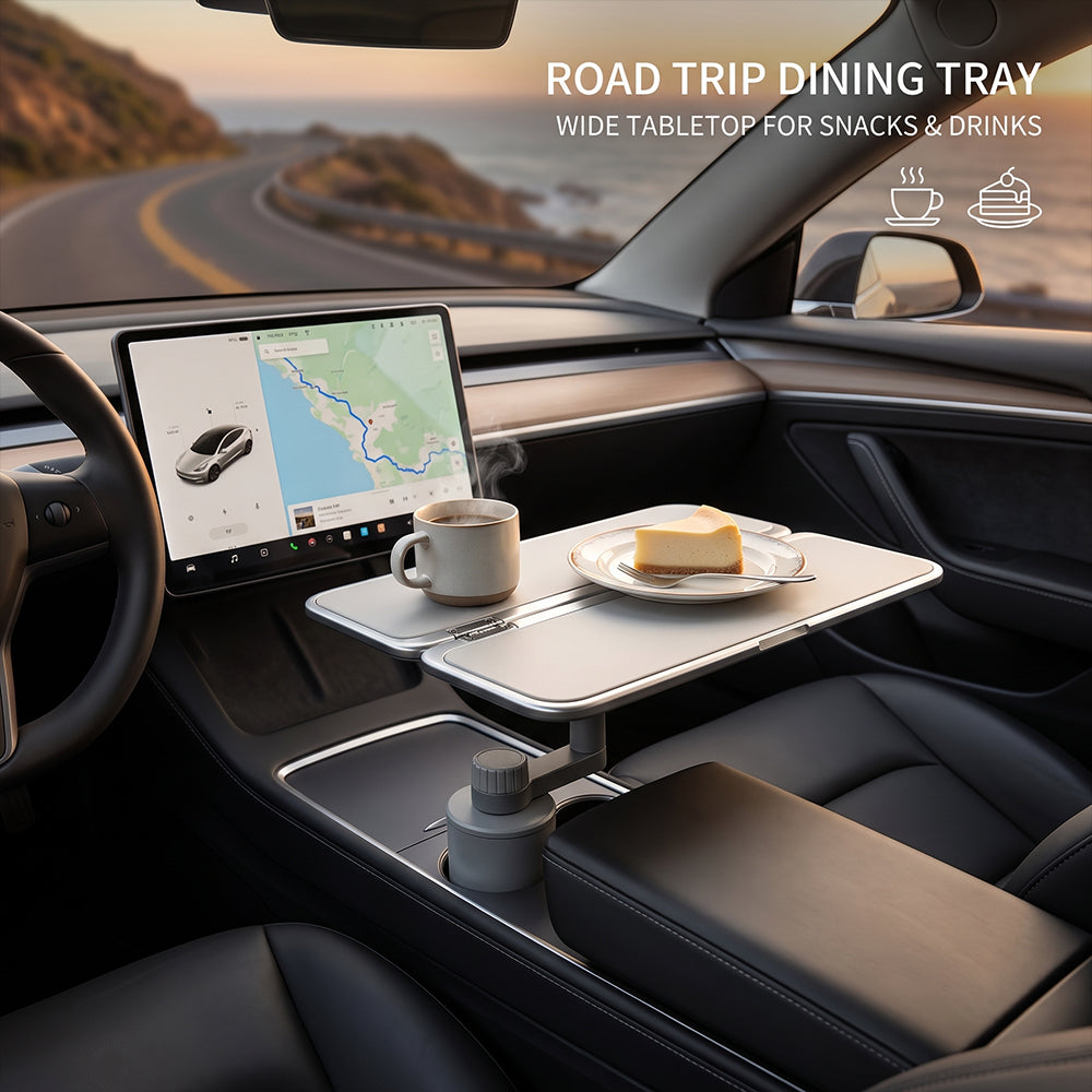 360° Foldable Passenger Side Car Food Tray & Laptop Desk for Tesla Model 3/Y/X/S/Cybertruck