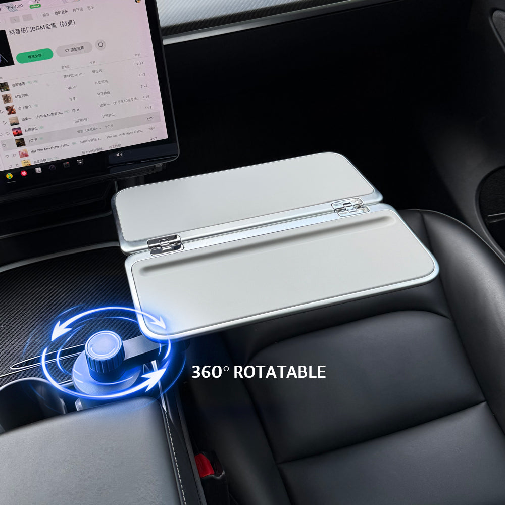 360° Foldable Passenger Side Car Food Tray & Laptop Desk for Tesla Model 3/Y/X/S/Cybertruck