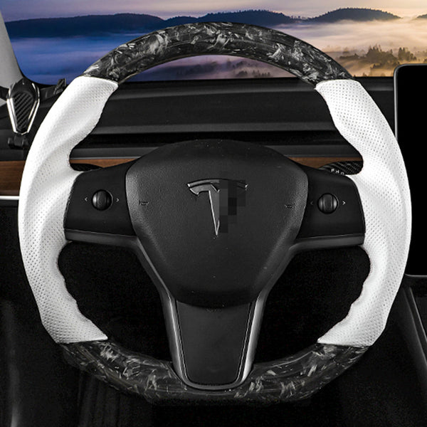 Model 3/ Y Customized Round Nappa Leather Steering Wheel Tesla Modification