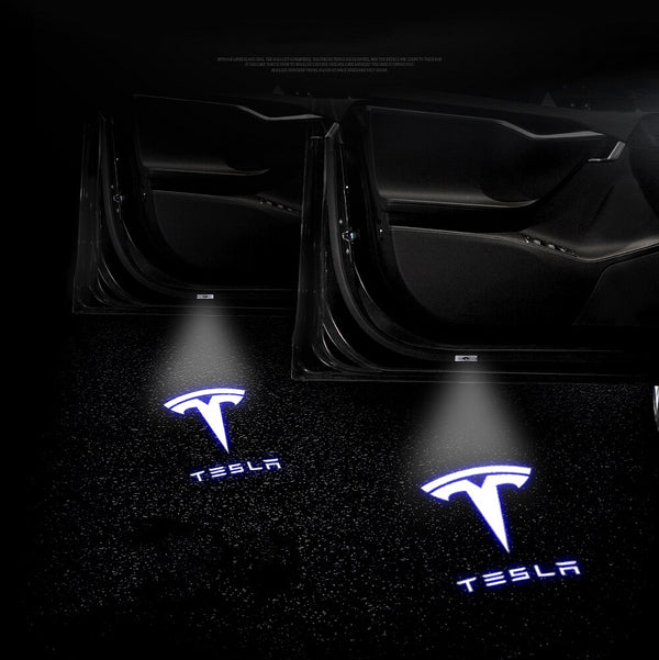 LED Tesla Logo Puddle Lights (T-logo med bogstaver) 2stk/4stk For Model 3/Y/S/X