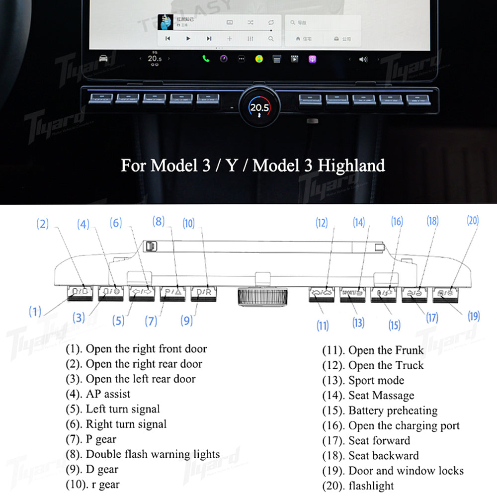 Model 3/Y/Highland Multi-function Intelligent Control Physical & Rotating Buttons