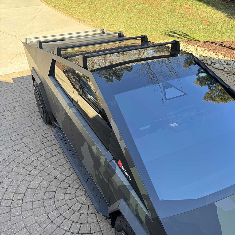 Cybertruck Roof Rack Crossbars Black Aerodynamic Top Carrier Bars | Tlyard Cybertruck Accessories
