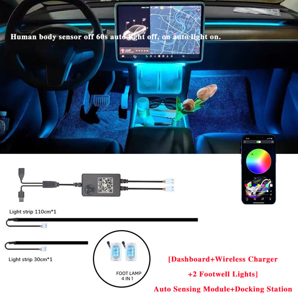 Center Console + Dashboard Ambient Light for 2021-2023 Tesla Model 3/Y Interior Light | Tlyard