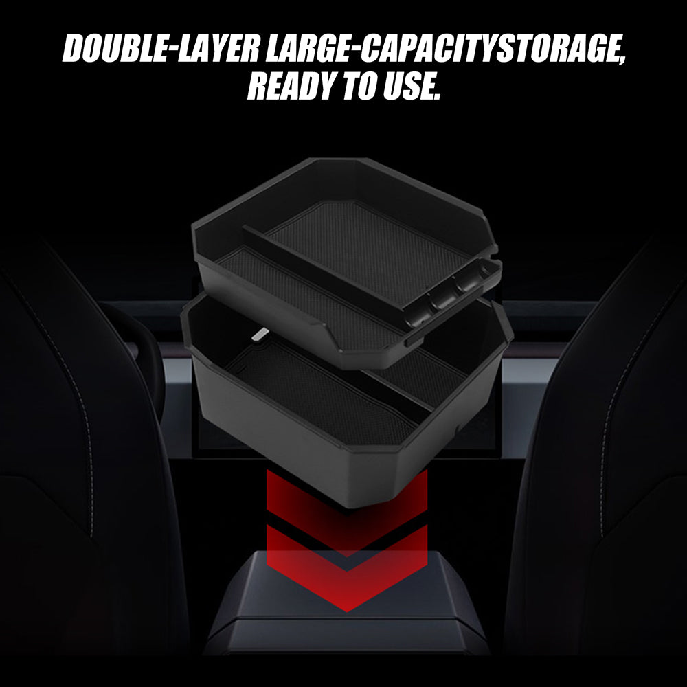 Cybertruck Double-Layer Armrest Storage Box Non-slip Storage Tray Organizer | Tlyard