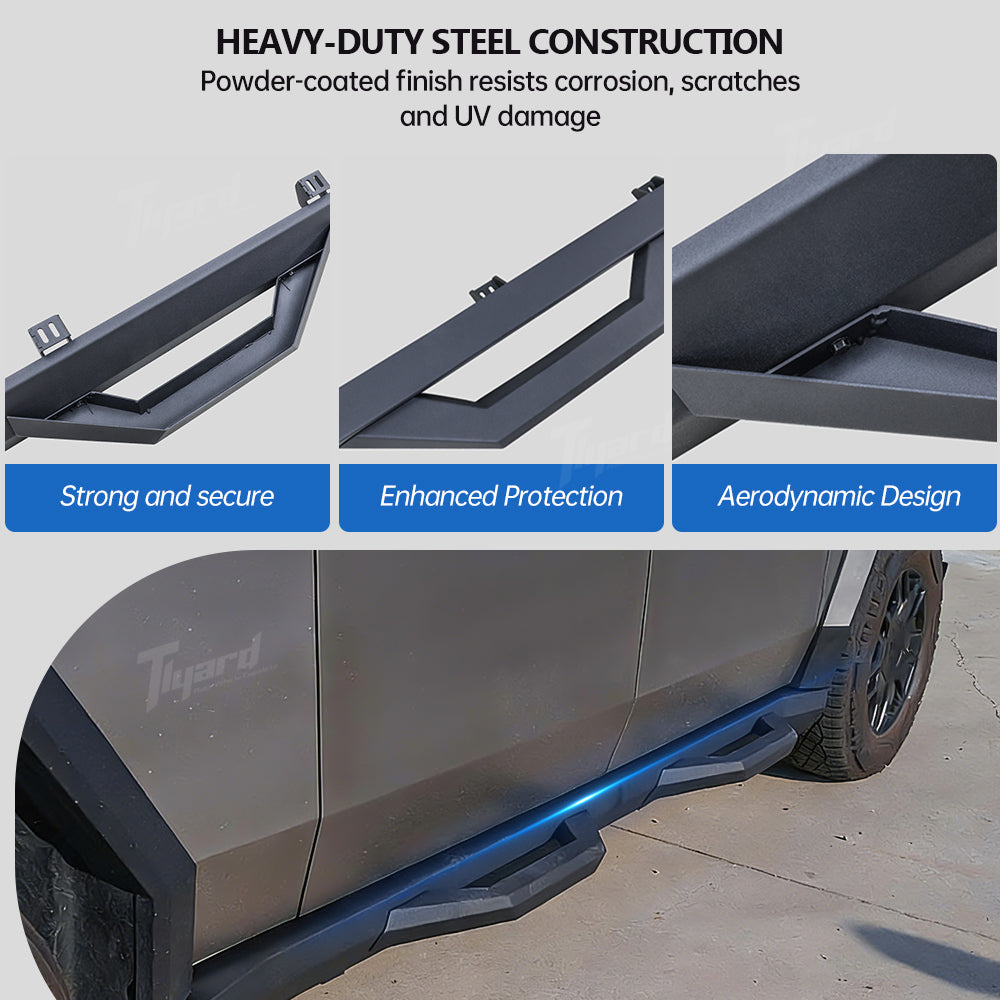 Cybertruck Running Boards with Integrated Rocker Panels - Full Side Skirt & Step Kit | Tlyard
