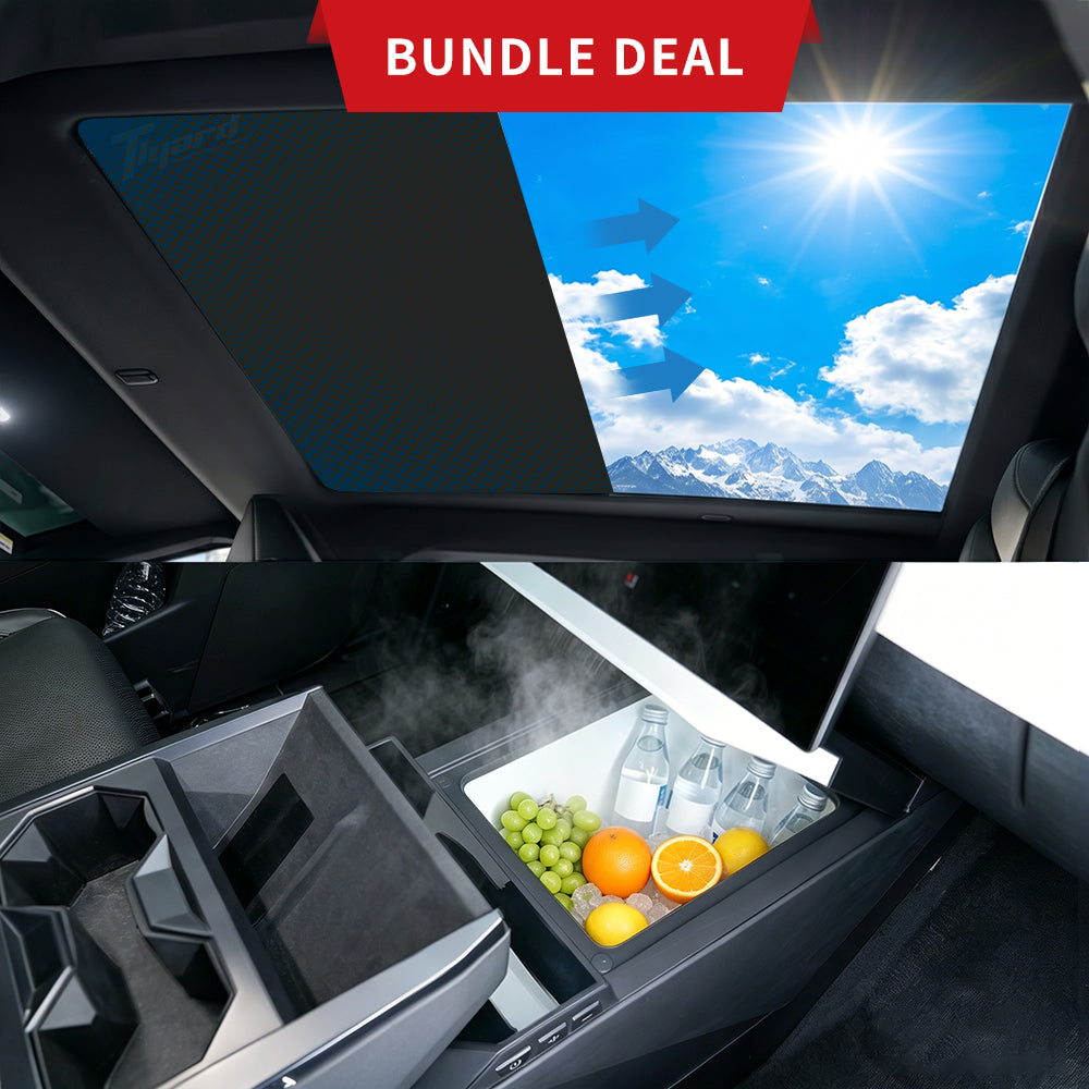Cybertruck Voice-Activated Electric Sunshade + Built-in Car Fridge Bundle