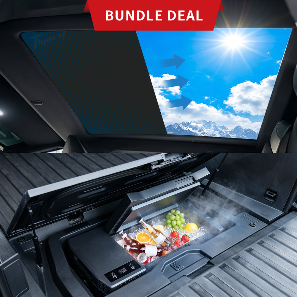 Cybertruck Voice-Activated Electric Sunshade + Built-in Car Fridge Bundle