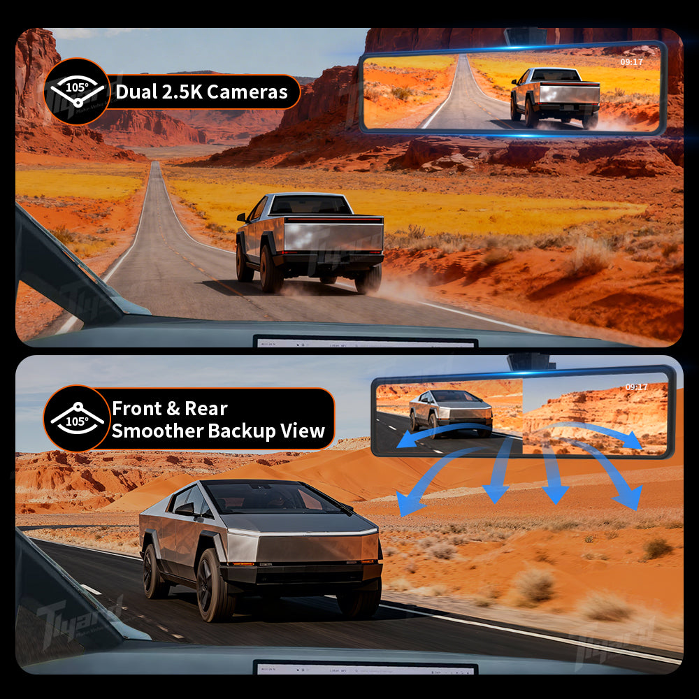 Cybertruck 11.26" Streaming Rearview Mirror 2.5K Dual Dash Cam | Tlyard