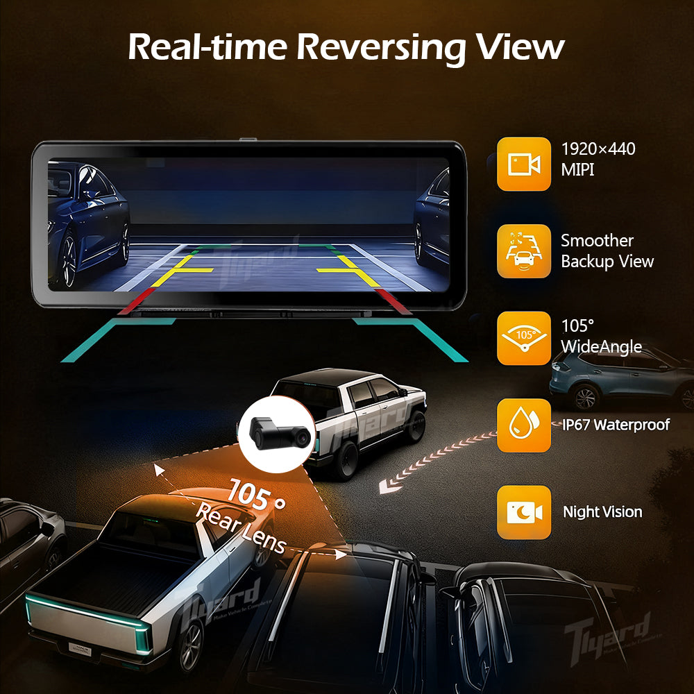 Cybertruck 11.26" Streaming Rearview Mirror 2.5K Dual Dash Cam | Tlyard
