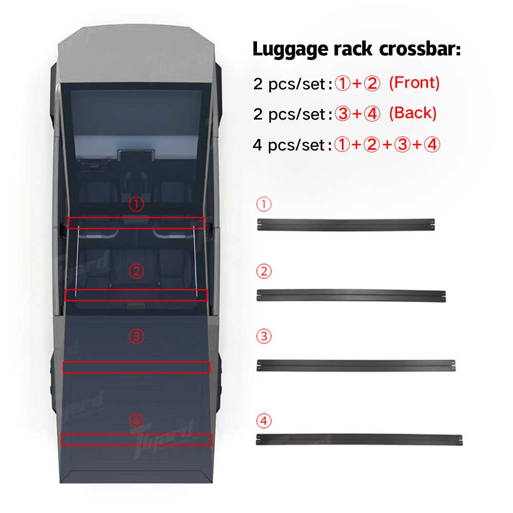 Cybertruck Roof Rack Crossbars Black Aerodynamic Top Carrier Bars | Tlyard Cybertruck Accessories