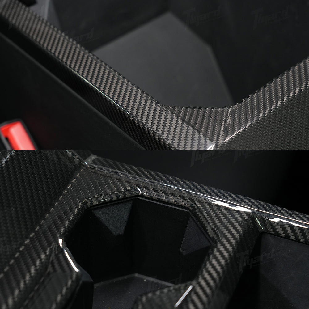 Glossy Real Carbon Fiber Center Console Cup Holder Panel Trim Cover for Cybertruck | Tlyard