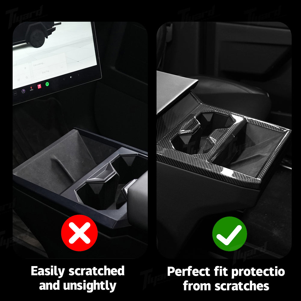 Glossy Real Carbon Fiber Center Console Cup Holder Panel Trim Cover for Cybertruck | Tlyard