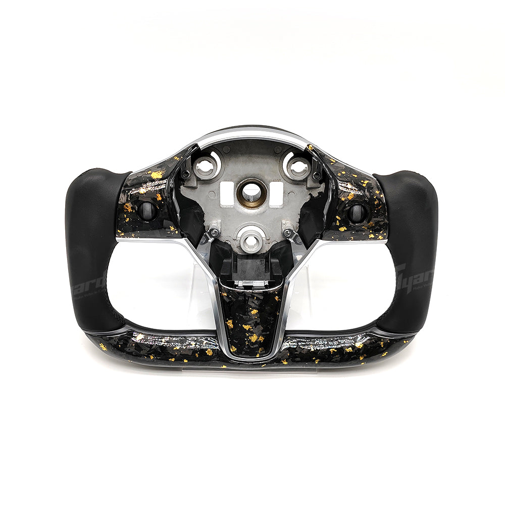 Customized Gold Forged Carbon Fiber Yoke Steering Wheel for Tesla Model 3 & Model Y Steering Wheel Upgrade | Tlyard