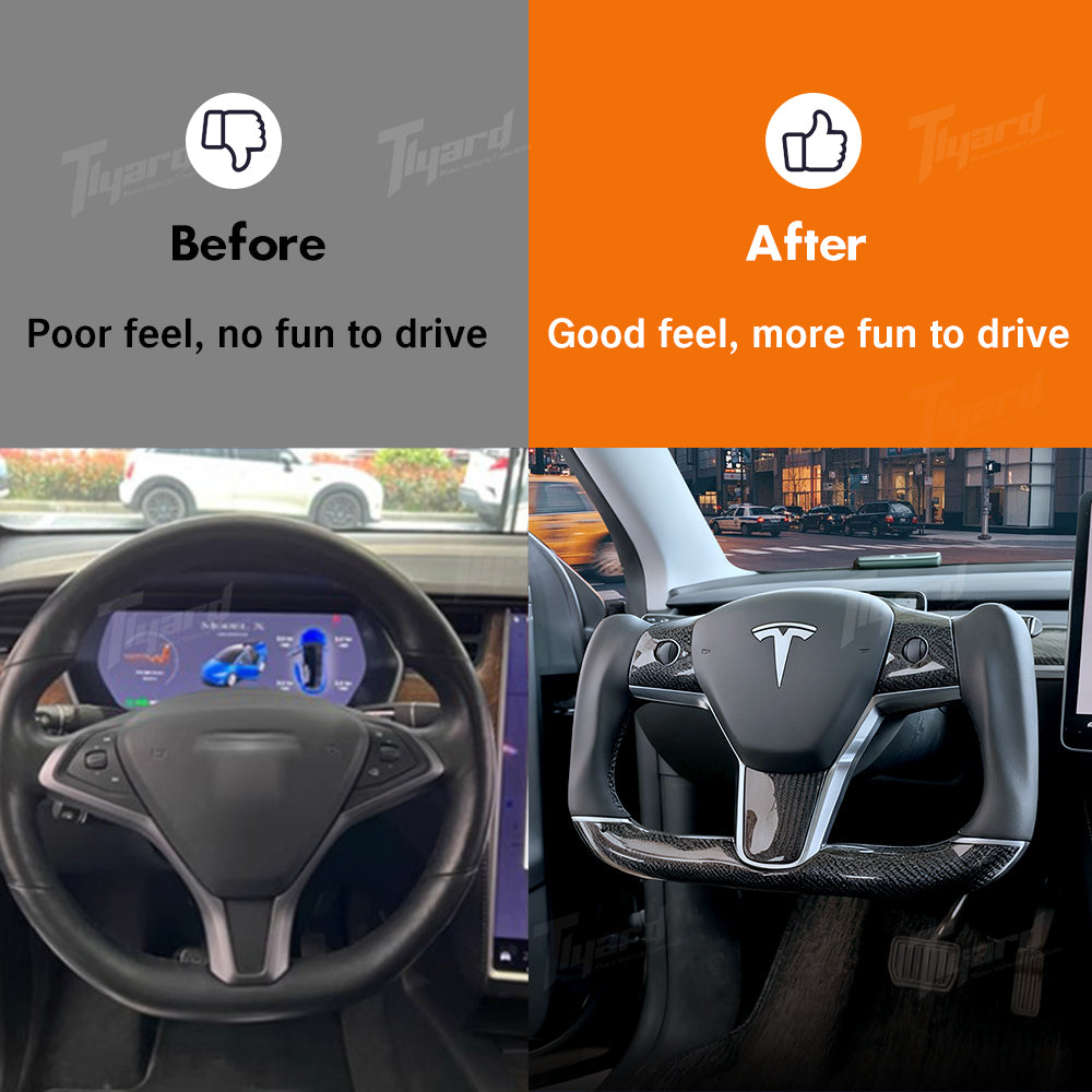 Customized Gold Forged Carbon Fiber Yoke Steering Wheel for Tesla Model 3 & Model Y Steering Wheel Upgrade | Tlyard